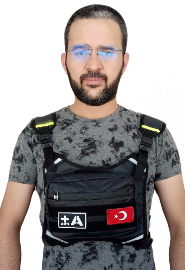 Motorcu Göğüs Çantası Reflektörlü Su Geçirmez Kan Grubu A+ ürün görseli 1