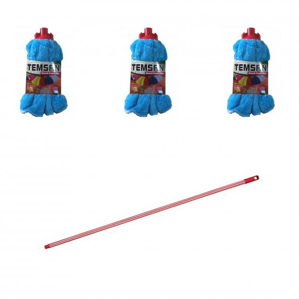 Yedek Islak Temizlik Kovası Mop Takımı Seti - Temsan Havlu Mop + Metal Çizgili Vidalı Sap -3 Moplu ürün görseli 1
