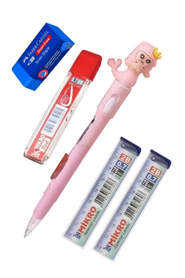 Işıklı Deniz Kızı Uçlu Kalem Seti Pembe 0.7 mm 1 Paket Denizkızı Başlıklı Versatil Kalem Süslü Silikonlu Hediyelik Kalem ürün görseli 1