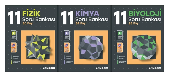 Tudem 11. Sınıf Fizik Kimya Biyoloji Soru Bankası Seti 3 Kitap ürün görseli 1