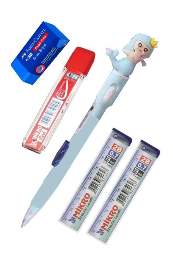 Işıklı Deniz Kızı Uçlu Kalem Seti Mavi 0.7 mm 1 Paket Denizkızı Başlıklı Versatil Kalem Süslü Silikonlu Hediyelik Kalem ürün görseli 1