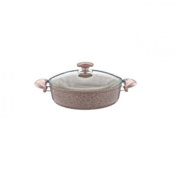 Oms Collection 34 cm Granit Karnıyarık Tenceresi Kahverengi Metal Çerçeveli Kapak ürün görseli 1