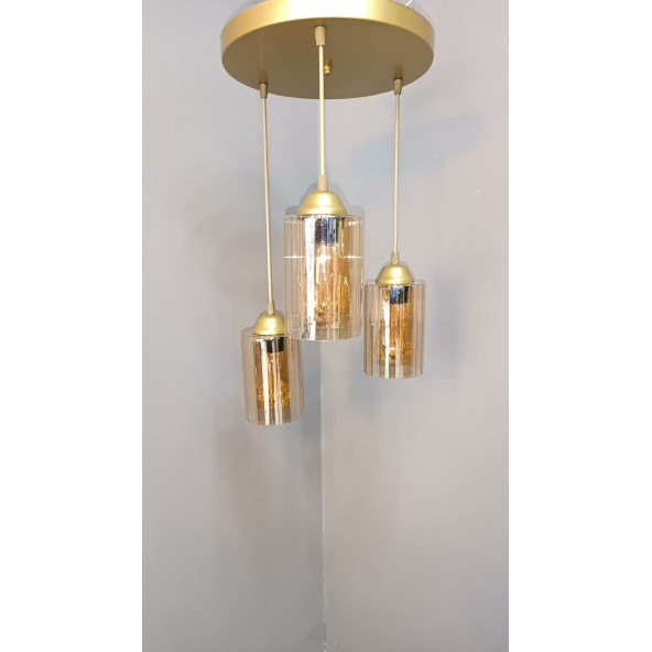 3'LÜ GOLD BORU CAMLI SARKIT AVİZE ürün görseli 1
