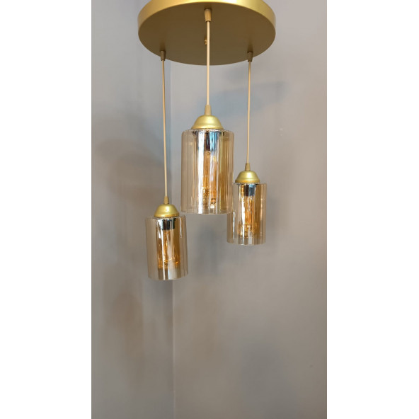 3'LÜ GOLD BORU CAMLI SARKIT AVİZE - Resim 2
