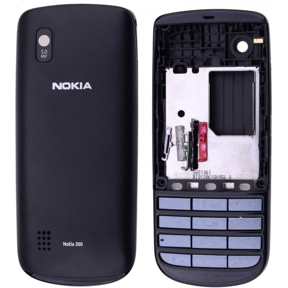 Nokia Asha 300 Kasa Kapak Tuş Takımı N300 Uyumlu Siyah Renk Orta Kasa Ön Kapak Arka Kapak ürün görseli 1