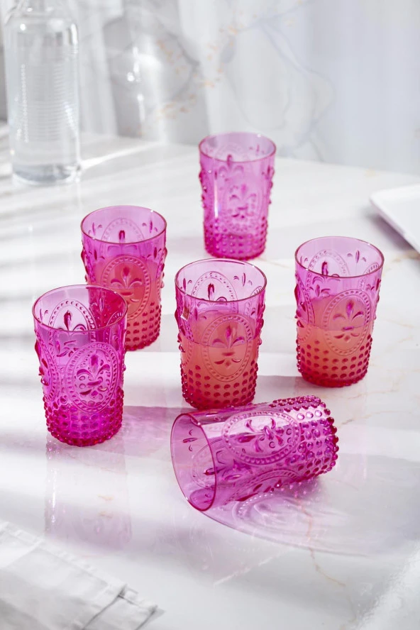 Akrilik Pembe 6'lı Kısa Bardak & Su Meşrubat Kahve Yanı Bardağı 400 ml ( Cam Değildir ) ürün görseli 1