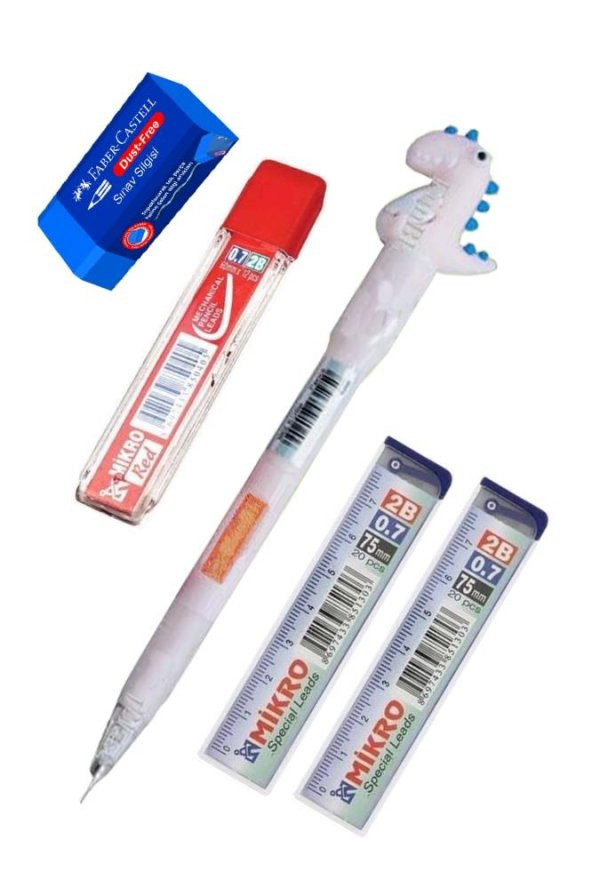 Işıklı Dinazor Uçlu Kalem Seti Pembe 0.7 mm 1 Paket Dinazor Başlıklı Versatil Kalem Süslü Silikonlu Hediyelik Kalem ürün görseli 1