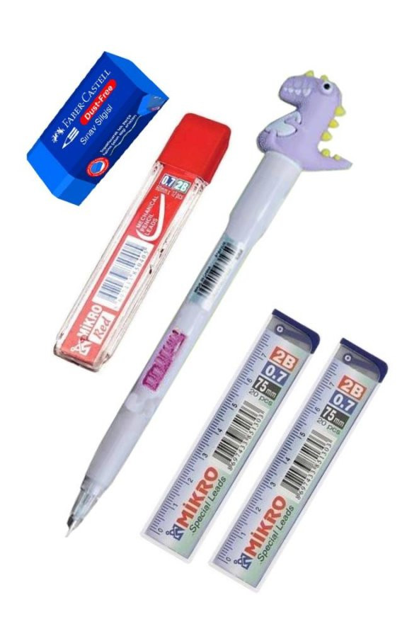 Işıklı Dinazor Uçlu Kalem Seti Mor 0.7 mm 1 Paket Dinazor Başlıklı Versatil Kalem Süslü Silikonlu Hediyelik Kalem ürün görseli 1