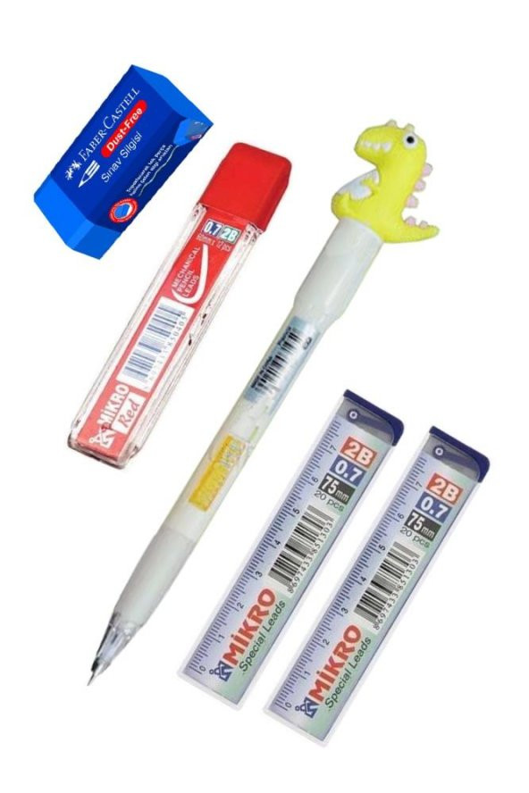 Işıklı Dinazor Uçlu Kalem Seti Sarı 0.7 mm 1 Paket Dinazor Başlıklı Versatil Kalem Süslü Silikonlu Hediyelik Kalem ürün görseli 1