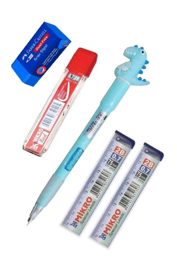Işıklı Dinazor Uçlu Kalem Seti Mavi 0.7 mm 1 Paket Dinazor Başlıklı Versatil Kalem Süslü Silikonlu Hediyelik Kalem ürün görseli 1