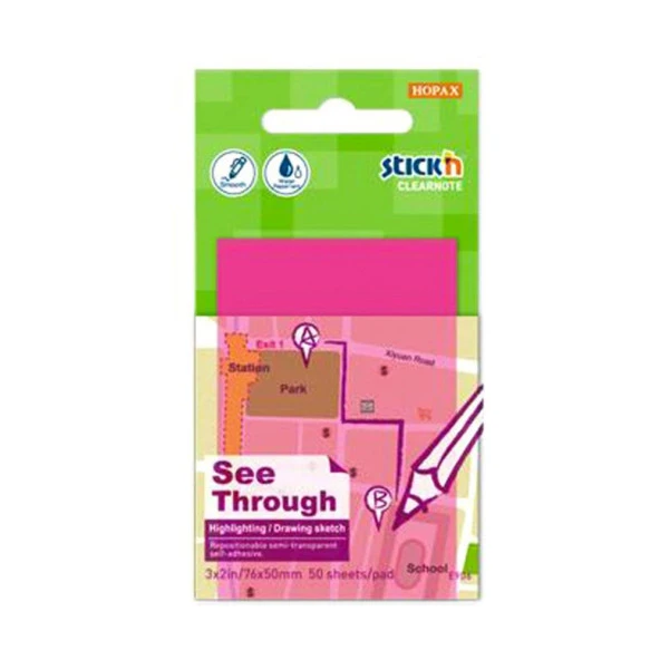 Hopax Stickn Yapışkanlı Not Kağıdı 76X51 Mm Saydam Neon Pembe 50 Yaprak ürün görseli 1