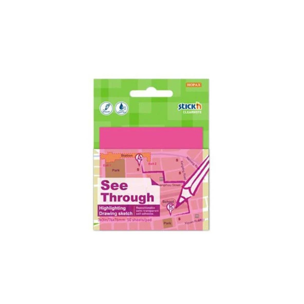 Hopax Stickn Yapışkanlı Not Kağıdı Yarı Saydam 50 Yaprak 76x76 Mm Neon Pembe ürün görseli 1