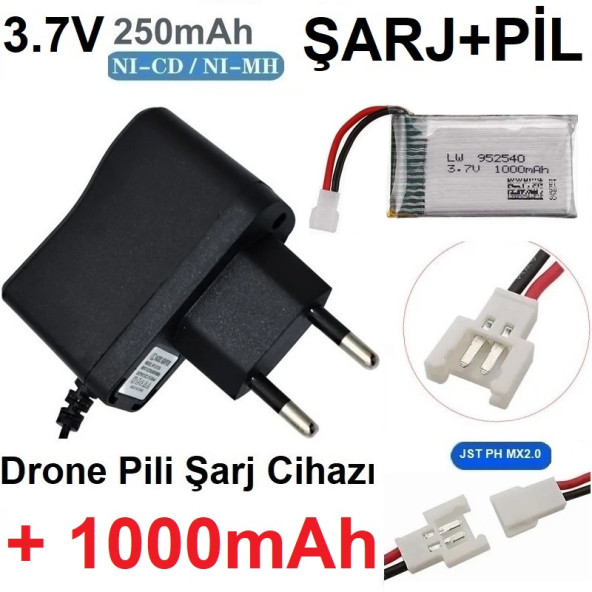 Drone Pili Şarj Cihazı + 1000 Mah Pil Jst Ph Mx2.0 Fiş Güç Adaptörü 3.7v Garantili BBZ10LS004388 ürün görseli 1