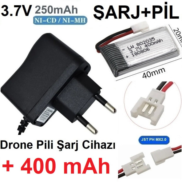 Drone Pili Şarj Cihazı + 400 Mah Pil Jst Ph Mx2.0 Fiş Güç Adaptörü 3.7v 250mah BBZ10LS004502 ürün görseli 1