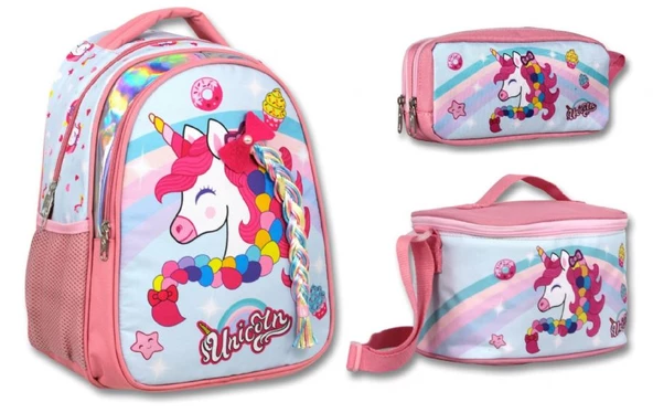 Cennec Pembe Renkli Unicorn İlkokul Sırt Çantası Seti - Kız Çocuk ürün görseli 1