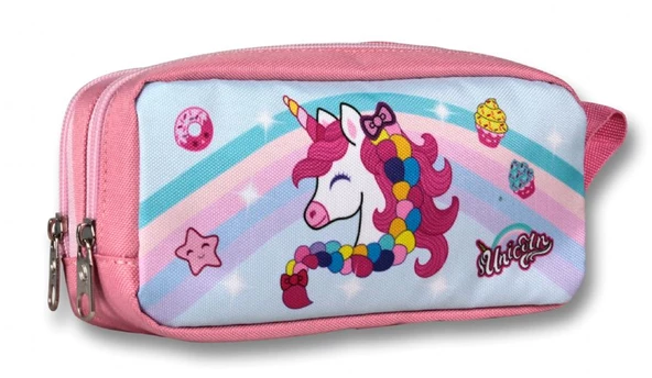 Cennec İki Bölmeli Kız Çocuk Unicorn Kalem Çantası - A.Pembe ürün görseli 1