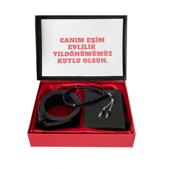 ERKEK SİYAH CÜZDAN KEMER HARFLİ TESBİH HEDİYE SETİ ürün görseli 1