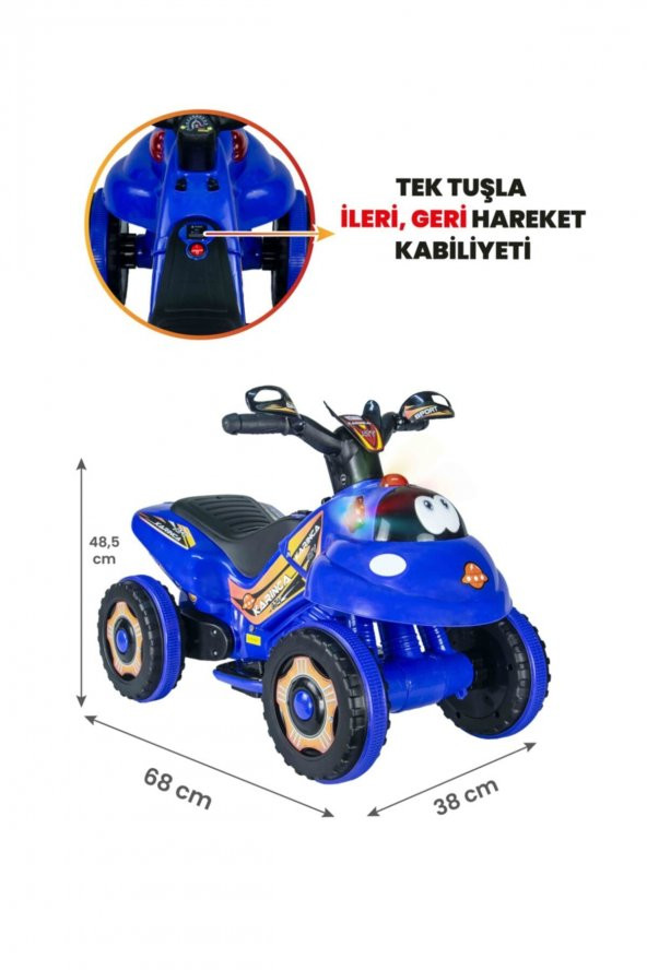 Uj Toys Müzikli Ve Led Işıklı Karınca Akülü Atv 6v-mavi ürün görseli 1