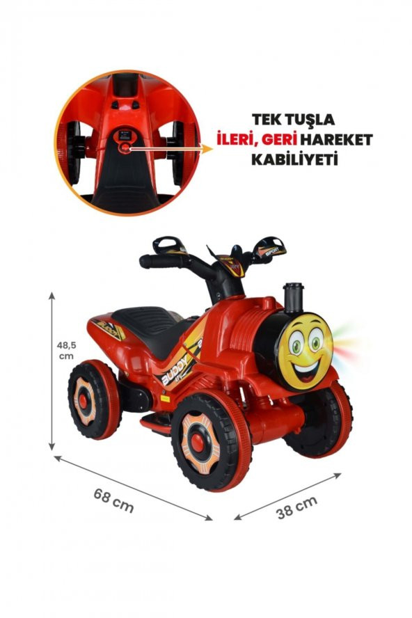 Uj Toys Müzikli Ve Led Işıklı Buddy Akülü Atv 6v-kırmızı ürün görseli 1