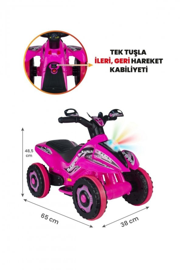 Uj Toys Müzikli Ve Led Işıklı Safari Akülü Atv 6v-pembe ürün görseli 1