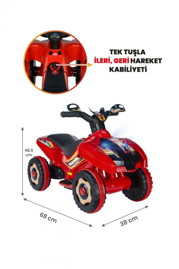 Pratikko  Müzikli Ve Led Işıklı Ranger Akülü Atv 6v Kırmızı ürün görseli 1