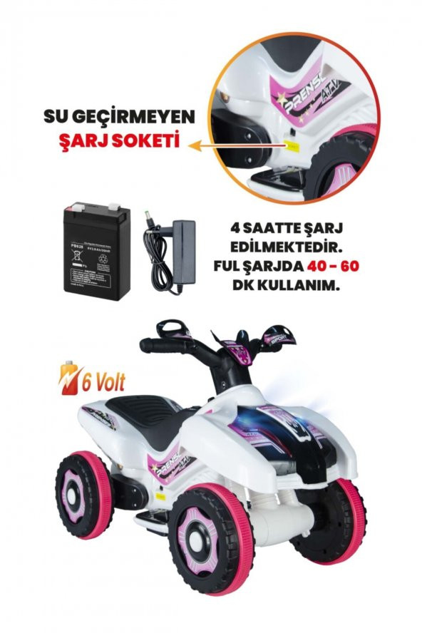 Uj Toys Müzikli Ve Led Işıklı Ranger Akülü Atv 6v-beyaz Prenses - Resim 3