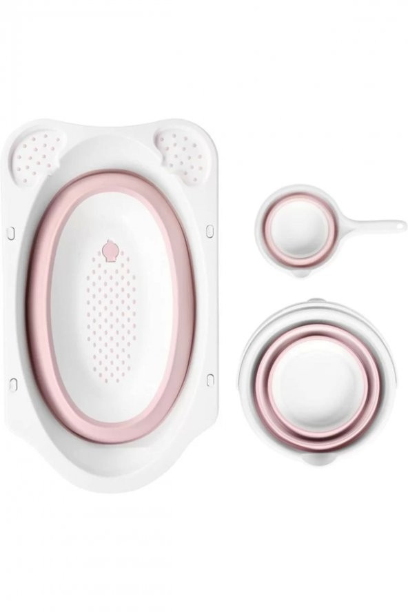 Katlanır Bebek Yıkama Banyo Seti 4 Parça / Pembe - Resim 3