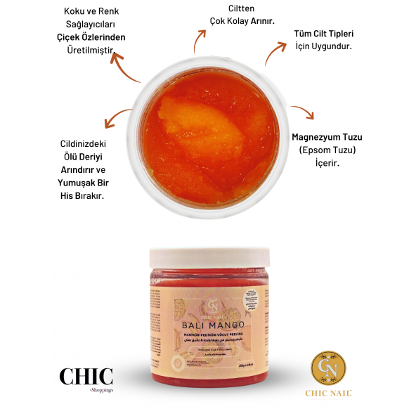 Chic Nail Manikür & Pedikür ve Vücut Peeling Bali Mango 250 gram / Epsom Tuzu / İngiliz Tuzu ürün görseli 1