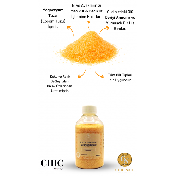 Chic Nail Manikür & Pedikür ve Banyo Tuzu Bali Mango 200 gram / Epsom Tuzu / İngiliz Tuzu ürün görseli 1