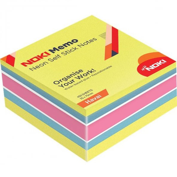 Noki Yapışkanlı Not Kağıdı Küp 450 SYF 75x75 Neon Havai 12014-11 ürün görseli 1