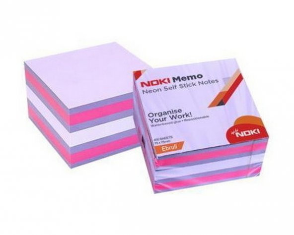 Noki Yapışkanlı Not Kağıdı Küp 450 SYF 75x75 Neon Ebruli 12014-44 ürün görseli 1