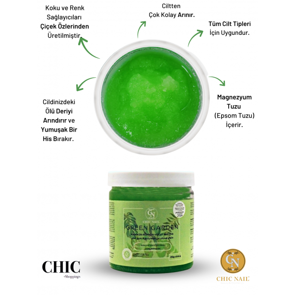 Chic Nail Manikür & Pedikür ve Vücut Peeling Green Garden 250 gram / Epsom Tuzu / İngiliz Tuzu ürün görseli 1