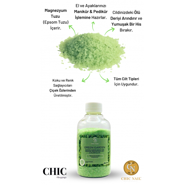 Chic Nail Manikür & Pedikür ve Banyo Tuzu Green Garden 200 gram / Epsom Tuzu / İngiliz Tuzu ürün görseli 1