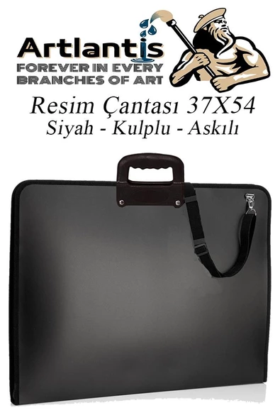 Siyah Resim Çantası Fermuarlı Kulplu 37x54 cm 1 Adet Teknik Resim Dosya Çantası 35x50 cm Askılı Proje Çantası Okul Sınıf ürün görseli 1