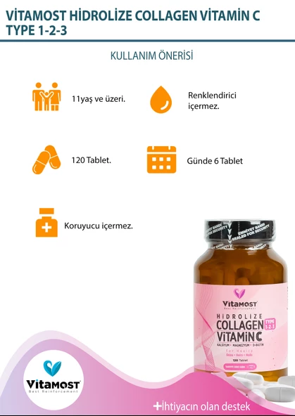 Vitamost Collagen Vitamin C Type 1-2-3 120 Tablet - Resim 4