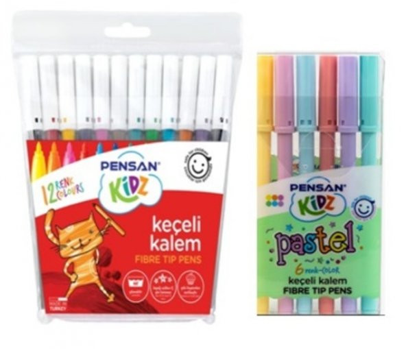 keçeli kalem seti canlı ve pastel renkler 18 li yıkanabilir ürün görseli 1