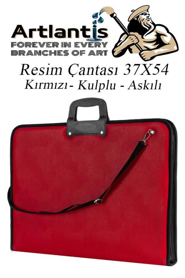 Kırmızı Resim Çantası Fermuarlı Kulplu 37x54 cm 1 Adet Teknik Resim Dosya Çantası 35x50 cm Askılı Proje Çantası Okul Sınıf ürün görseli 1