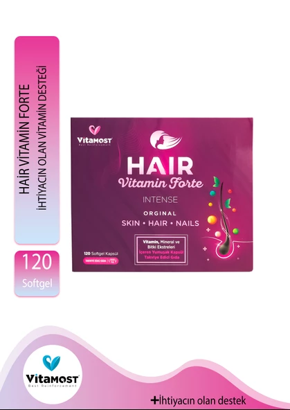 Hair Vitamin Forte Biotin Keratin At Kuyruğu Selenyum Çinko Saç Vitamini 120 Softgel ürün görseli 1