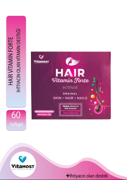 Hair Vitamin Forte Biotin Keratin At Kuyruğu Selenyum Çinko Saç Vitamini 60 Softgel ürün görseli 1