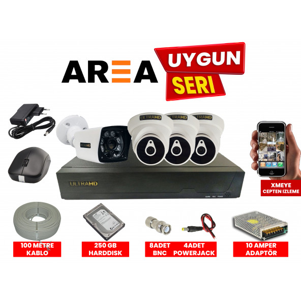 4 Kanal 4 Kamera 5Mp Sony Lens HardDisk Dahiİl 1080 Çözünürlük ULTRA HD Güvenlik Ful Set ürün görseli 1