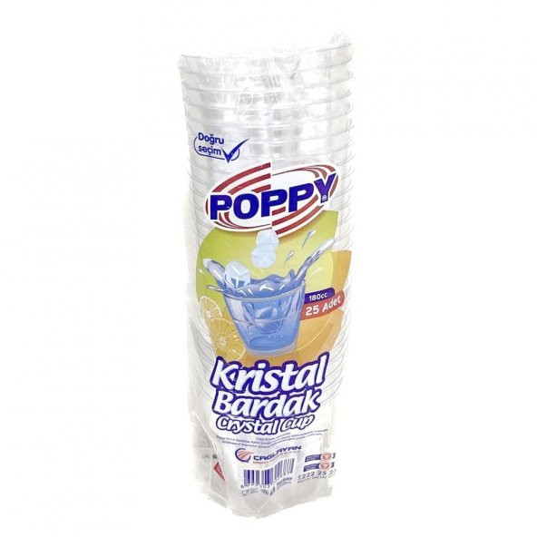 Poppy Şeffaf Plastik Kristal Bardak - 180 Cc. - 180 Ml. - 25 Adetlik 1 Paket ürün görseli 1