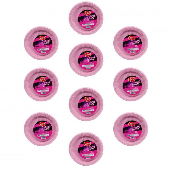 Roll-Up Kullan At Renkli Pembe Parti Davet Plastik Tabak - 22 Cm. - 25 Adetlik 10 Paket ürün görseli 1