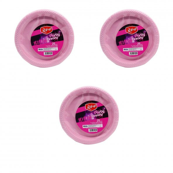 Roll-Up Kullan At Renkli Pembe Parti Davet Plastik Tabak - 22 Cm. - 25 Adetlik 3 Paket ürün görseli 1