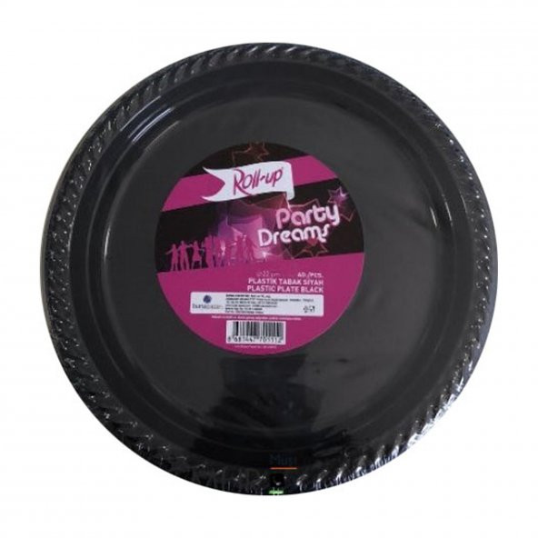 Roll-Up Kullan At Renkli Siyah Parti Davet Plastik Tabak - 22 Cm. - 25 Adetlik Paket ürün görseli 1