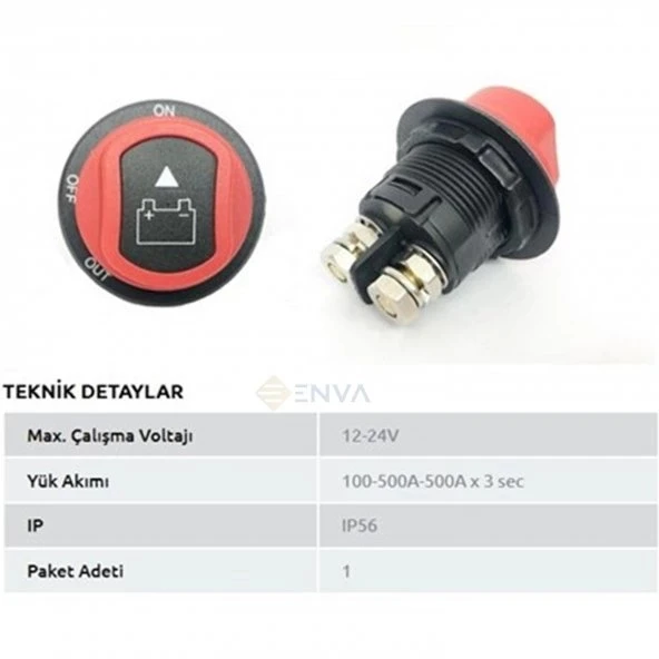 Enva Otomotiv Akü Devre Kesici Anahtarlı 12V- 24V Mini Model ürün görseli 1