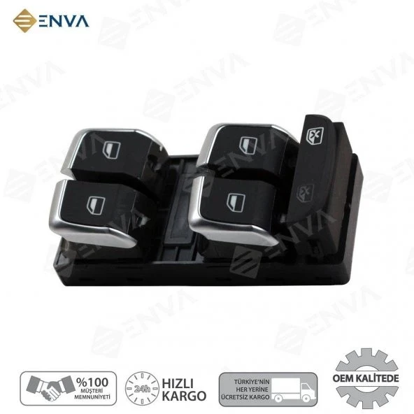 Enva AUDİ Q5 SOL ÖN DÖRTLÜ CAM AÇMA DÜĞMESİ ANAHTARI 2008-2016 (KROM) ürün görseli 1