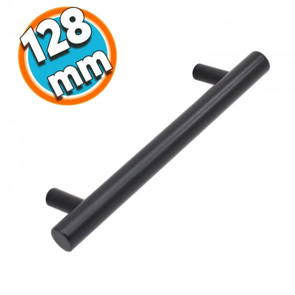 Mobilya Dolap Kapak Çekmece Kulpu Mat Siyah Metal 128 mm ürün görseli 1