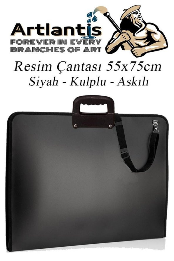 Siyah Resim Çantası Fermuarlı Kulplu 55x75 cm 1 Adet Teknik Resim Dosya Çantası 50x70 cm Askılı Proje Çantası Okul Sınıf ürün görseli 1