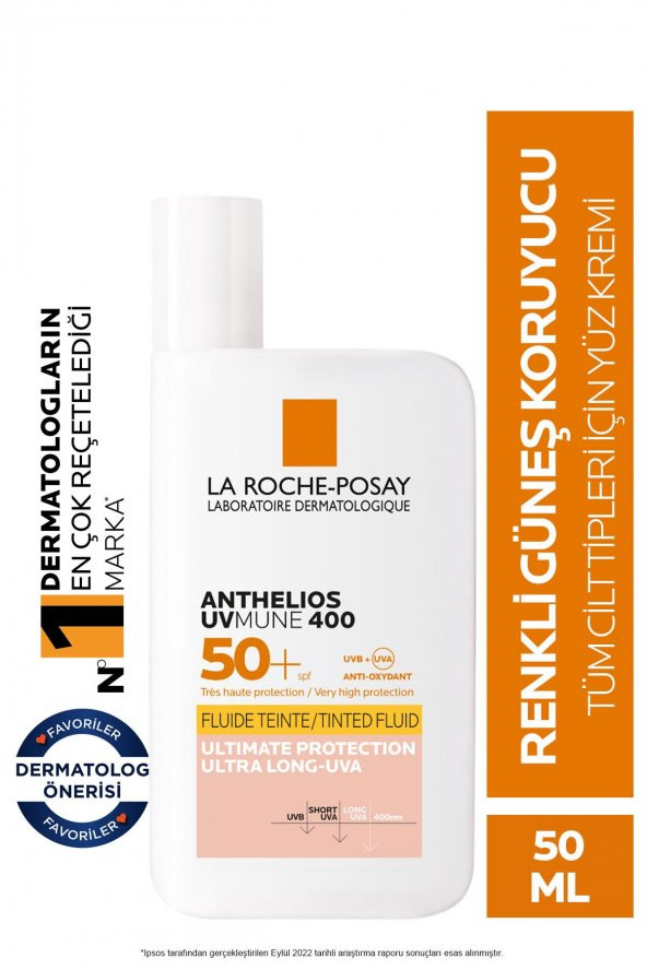 Anthelios Uvmune Fluid SPF+50 Tüm Ciltler İçin Yüksek Korumalı Renkli Yüz Güneş Kremi ürün görseli 1
