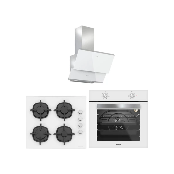 Silverline Beyaz Cam Ankastre Set 3490 Oslo Beyaz Davlumbaz - CS5343W01 Ocak - BO65E1W01 Fırın ürün görseli 1